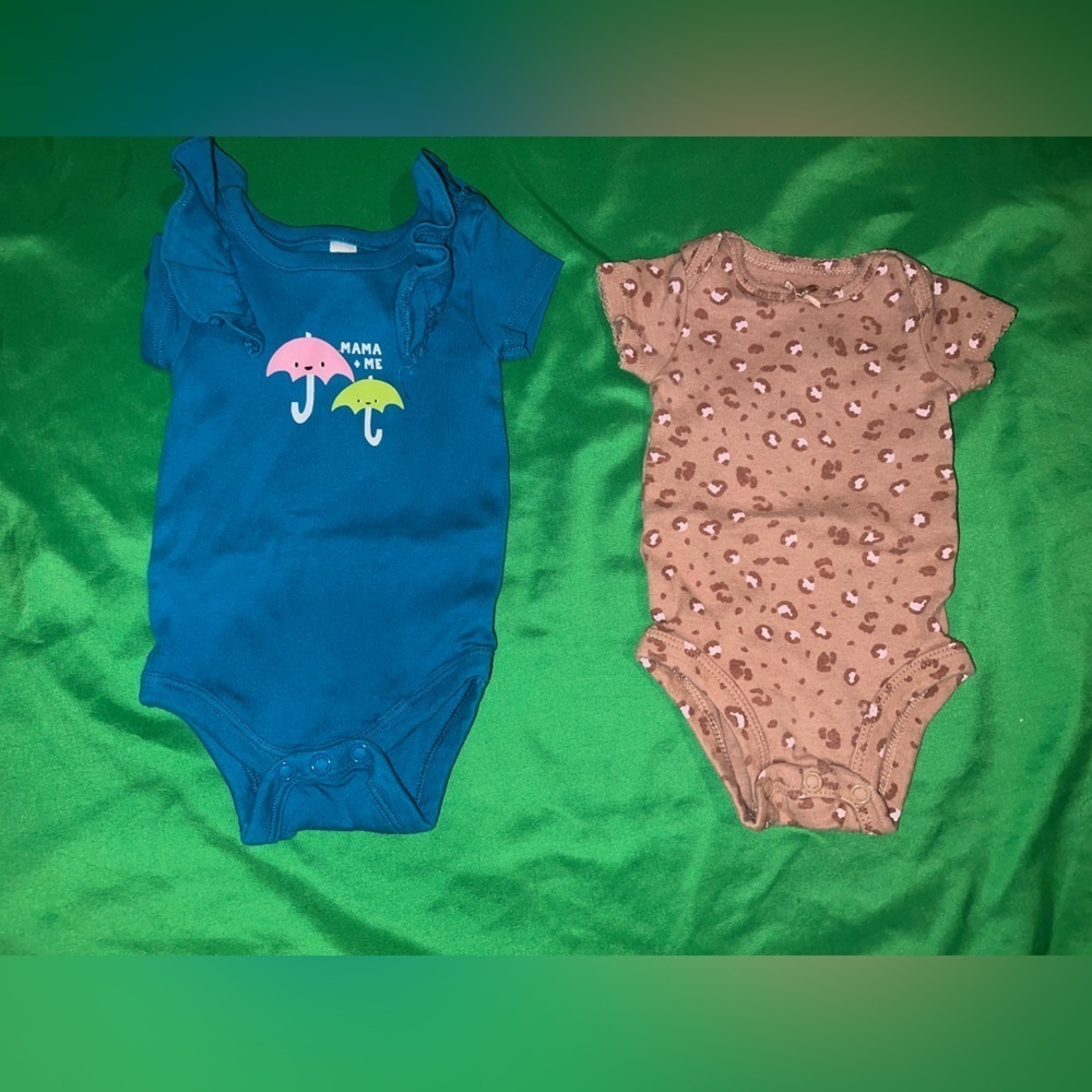 Okie Dokie Blue and Brown Bodysuit Set Bundle Newborn